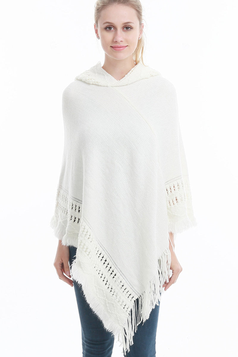 WOMEN SOFT PULLOVER PONCHO SWEATER CAPE WITH HOOD