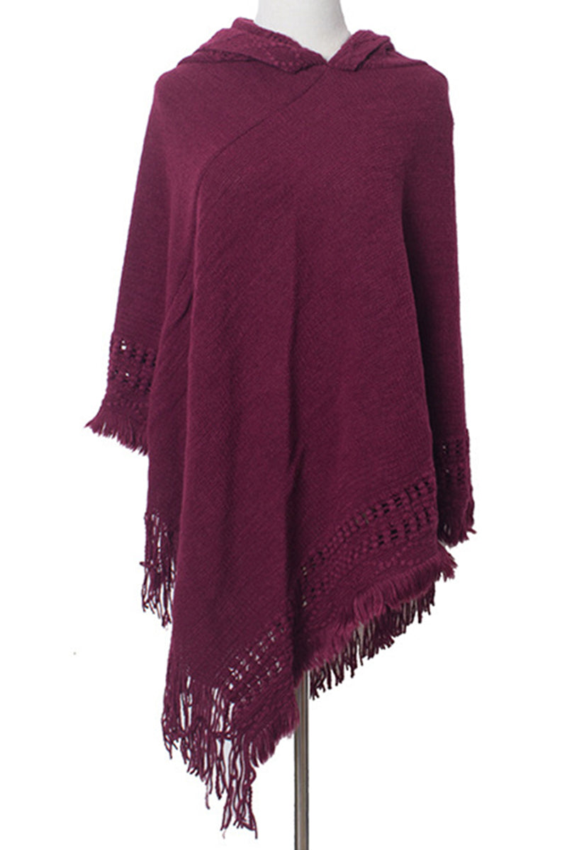 WOMEN SOFT PULLOVER PONCHO SWEATER CAPE WITH HOOD