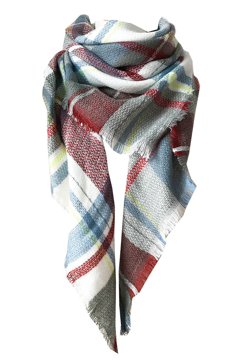 PLAID PATTERN RAW TRIM SHAWL SCARF