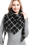 PLAID PATTERN RAW TRIM SHAWL SCARF