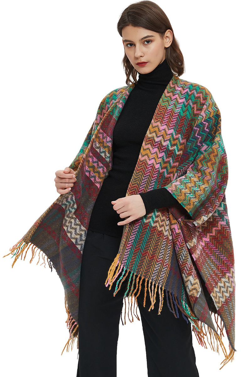 WOMEN FRINGE KNITTED PONCHO CARDIGAN CAPE SHAWL