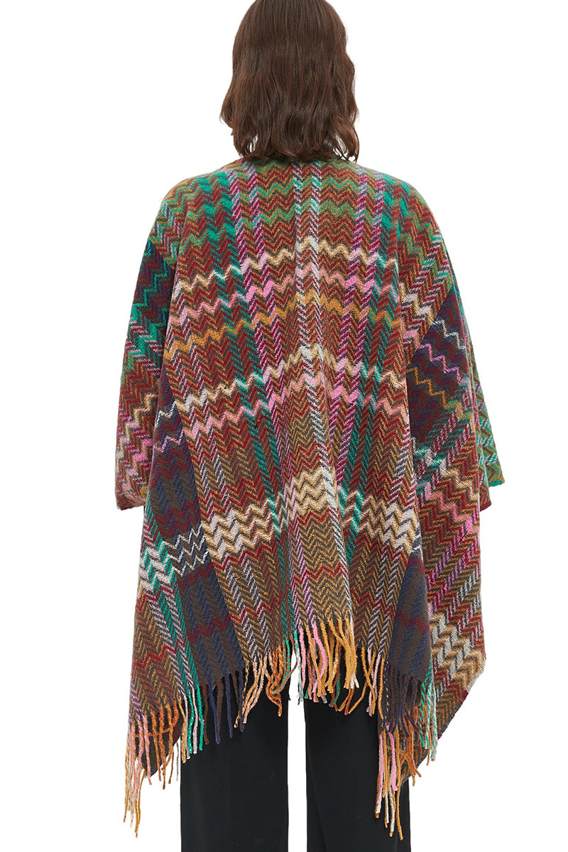 WOMEN FRINGE KNITTED PONCHO CARDIGAN CAPE SHAWL