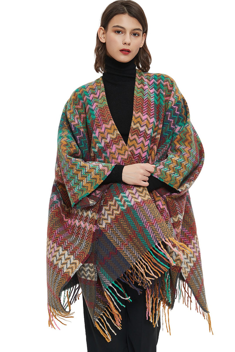 WOMEN FRINGE KNITTED PONCHO CARDIGAN CAPE SHAWL