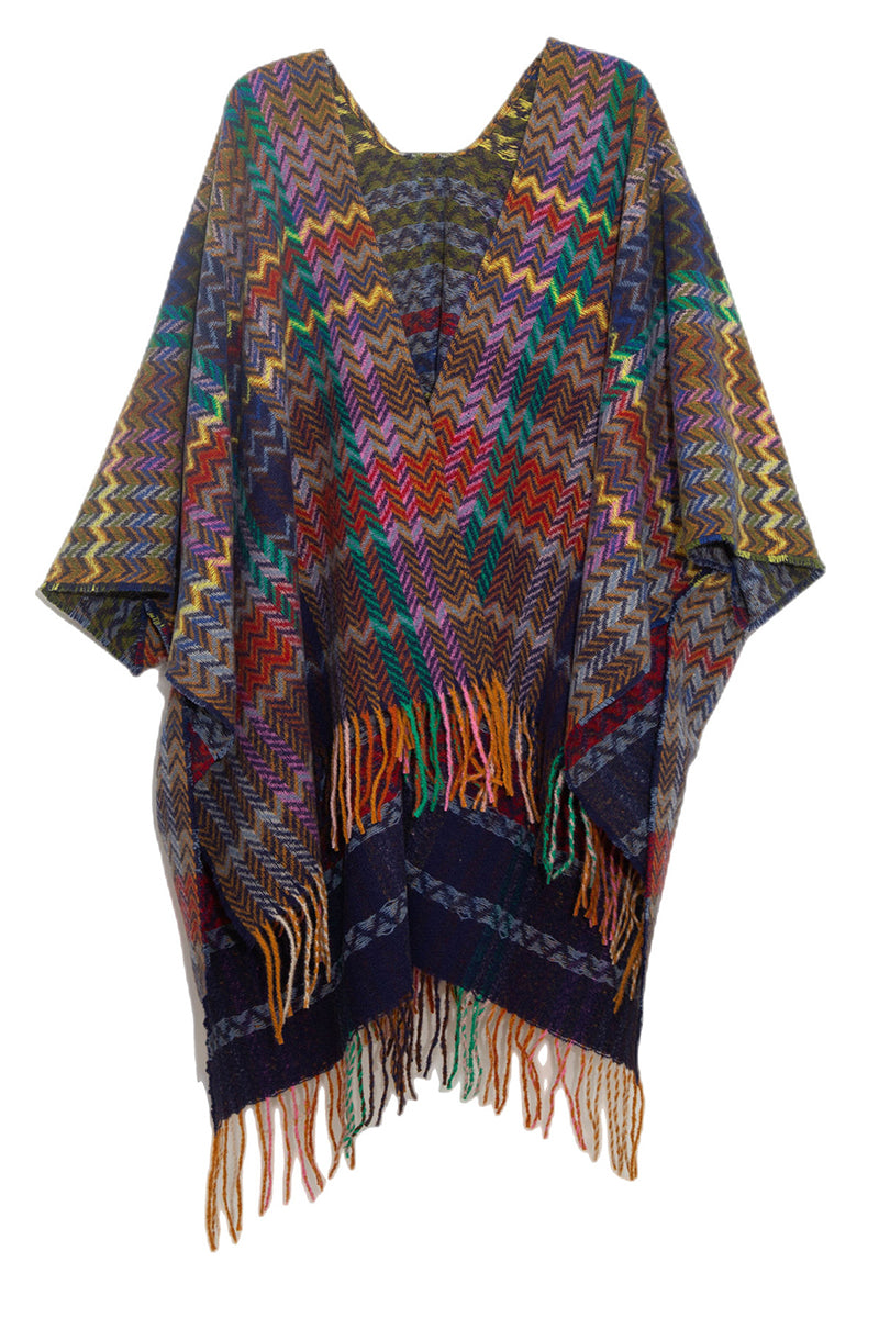 WOMEN FRINGE KNITTED PONCHO CARDIGAN CAPE SHAWL