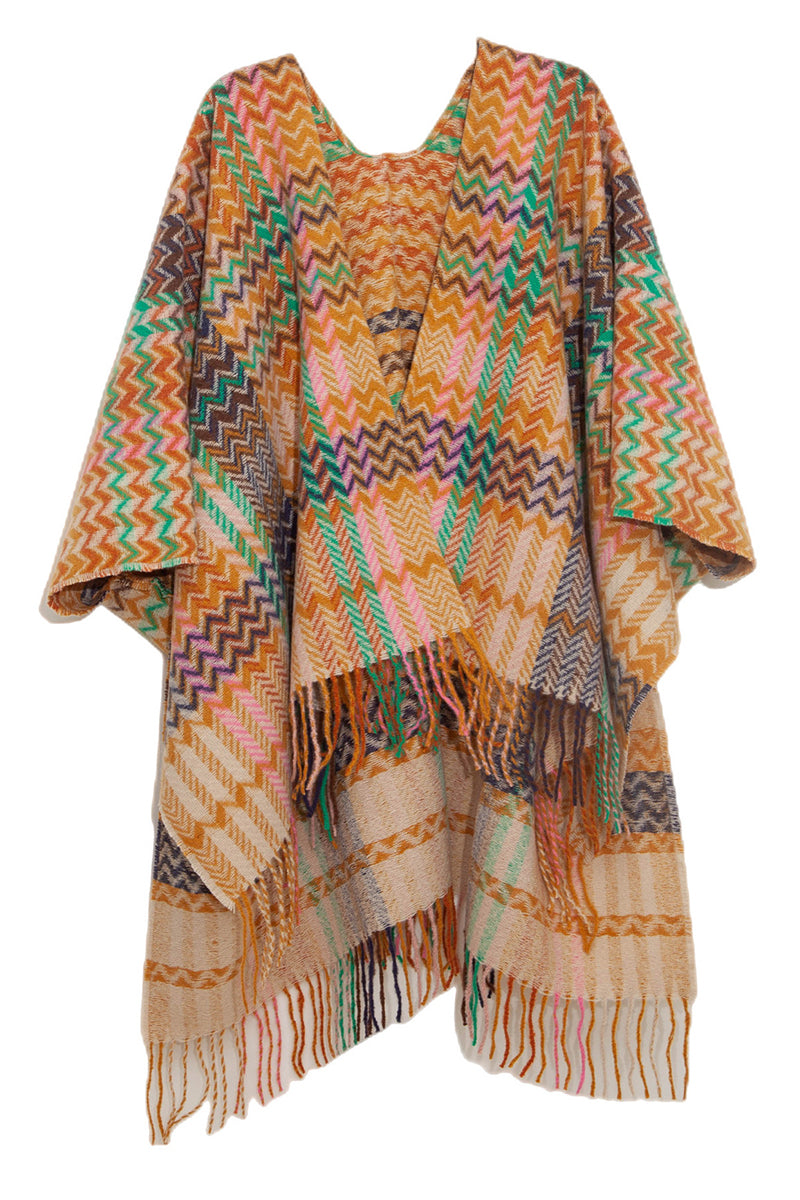 WOMEN FRINGE KNITTED PONCHO CARDIGAN CAPE SHAWL