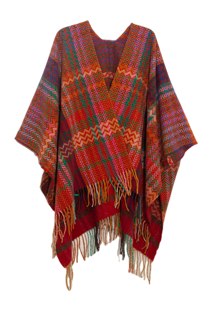 WOMEN FRINGE KNITTED PONCHO CARDIGAN CAPE SHAWL