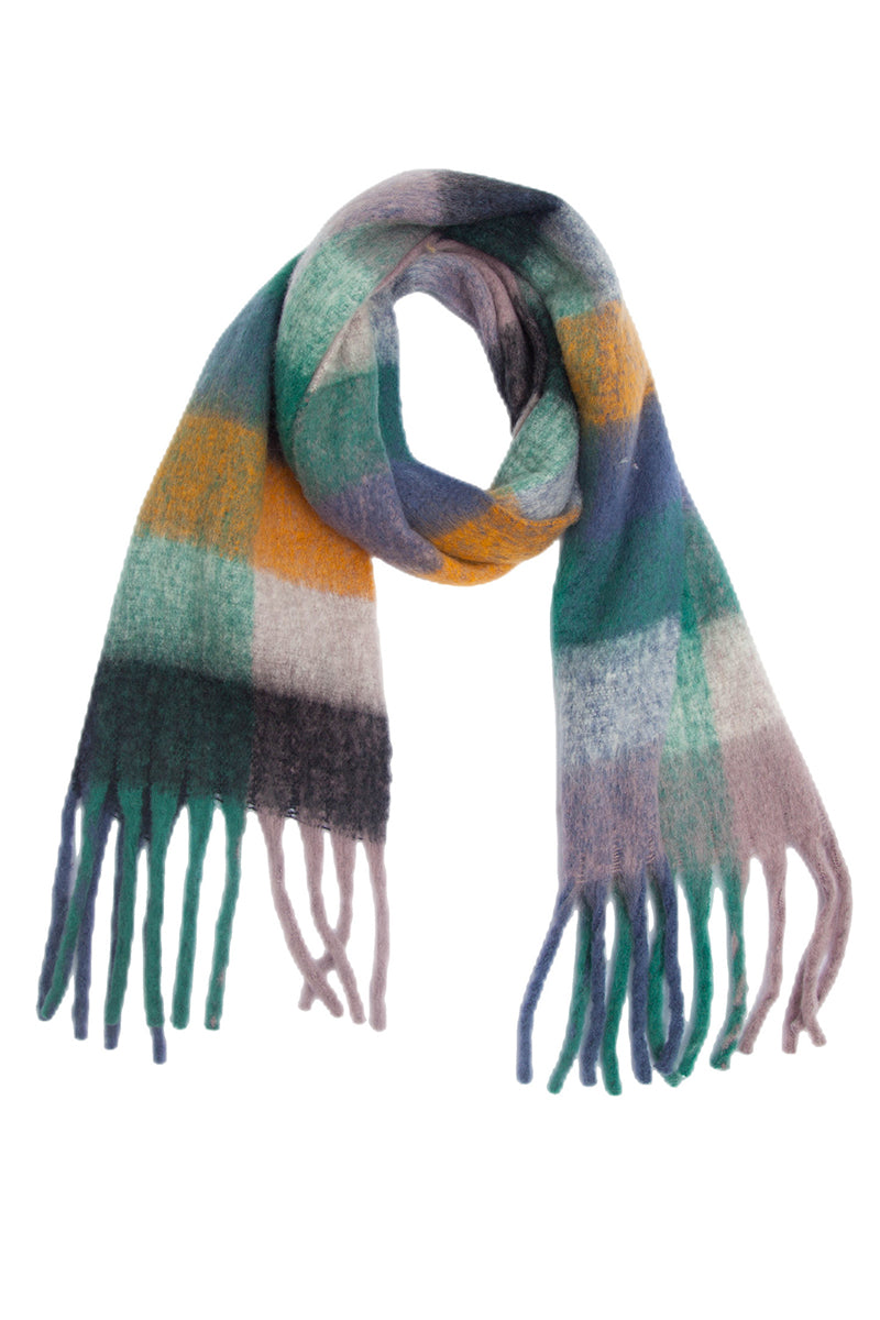 PLAID PATTERN FRINGE TRIM WINTER SCARF