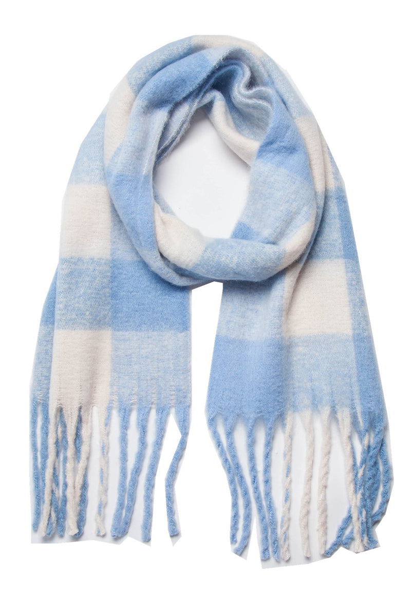 PLAID PATTERN FRINGE TRIM WINTER SCARF