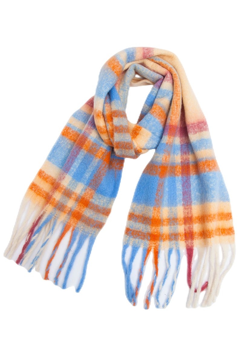 PLAID PATTERN FRINGE TRIM WINTER SCARF