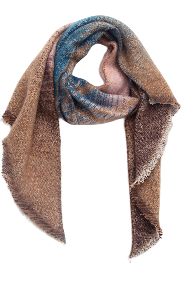 RAW HEM PLAID SCARF SHAWL