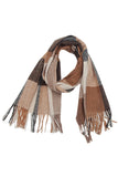 PLAID PATTERN COLORBLOCK FRINGE TRIM SCARF