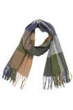 PLAID PATTERN COLORBLOCK FRINGE TRIM SCARF