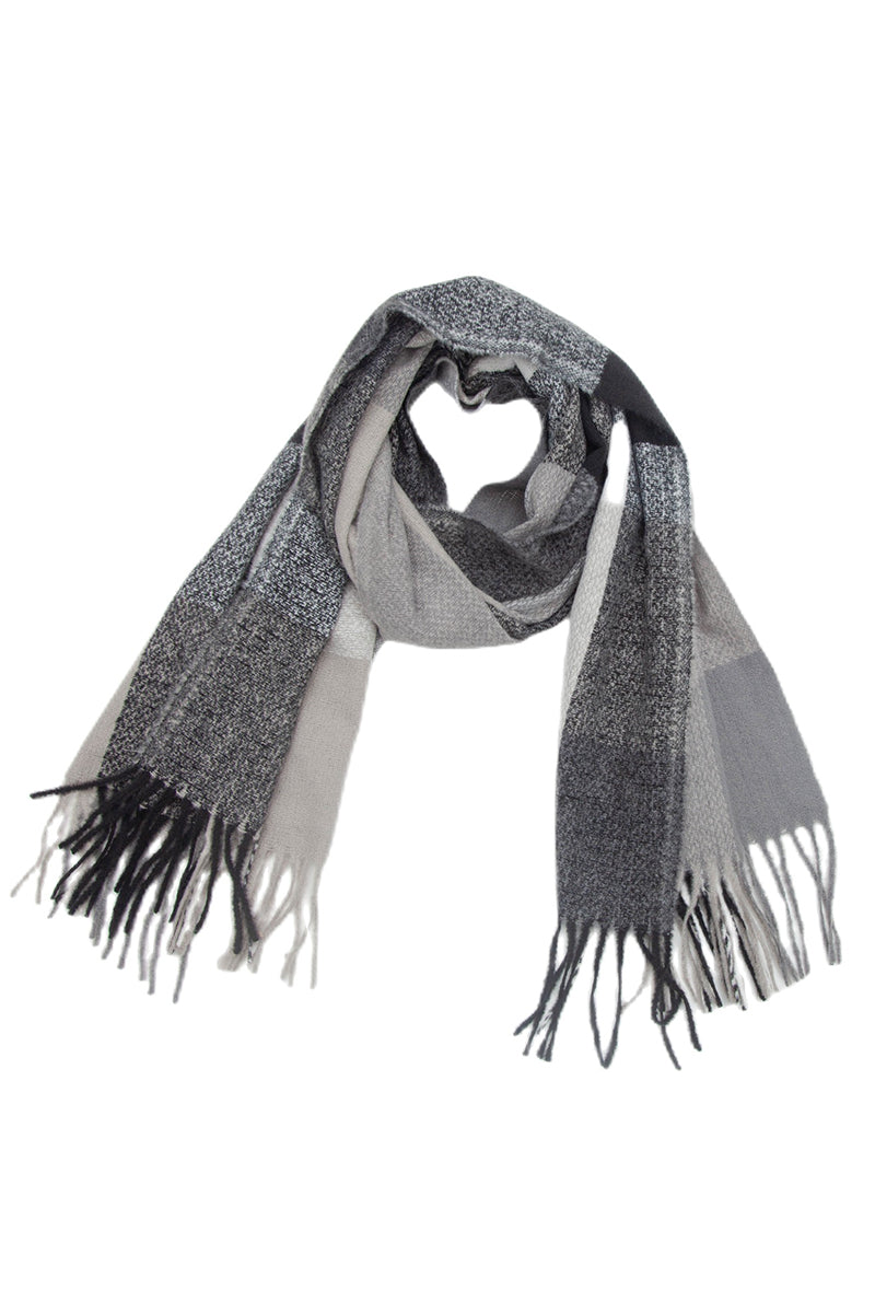 PLAID PATTERN COLORBLOCK FRINGE TRIM SCARF