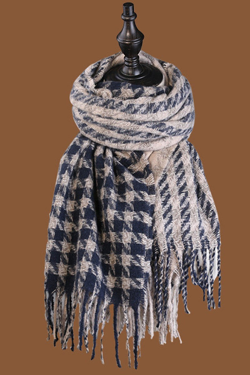 WOMEN PLAID PATTERN FRINGE HEM SCARF