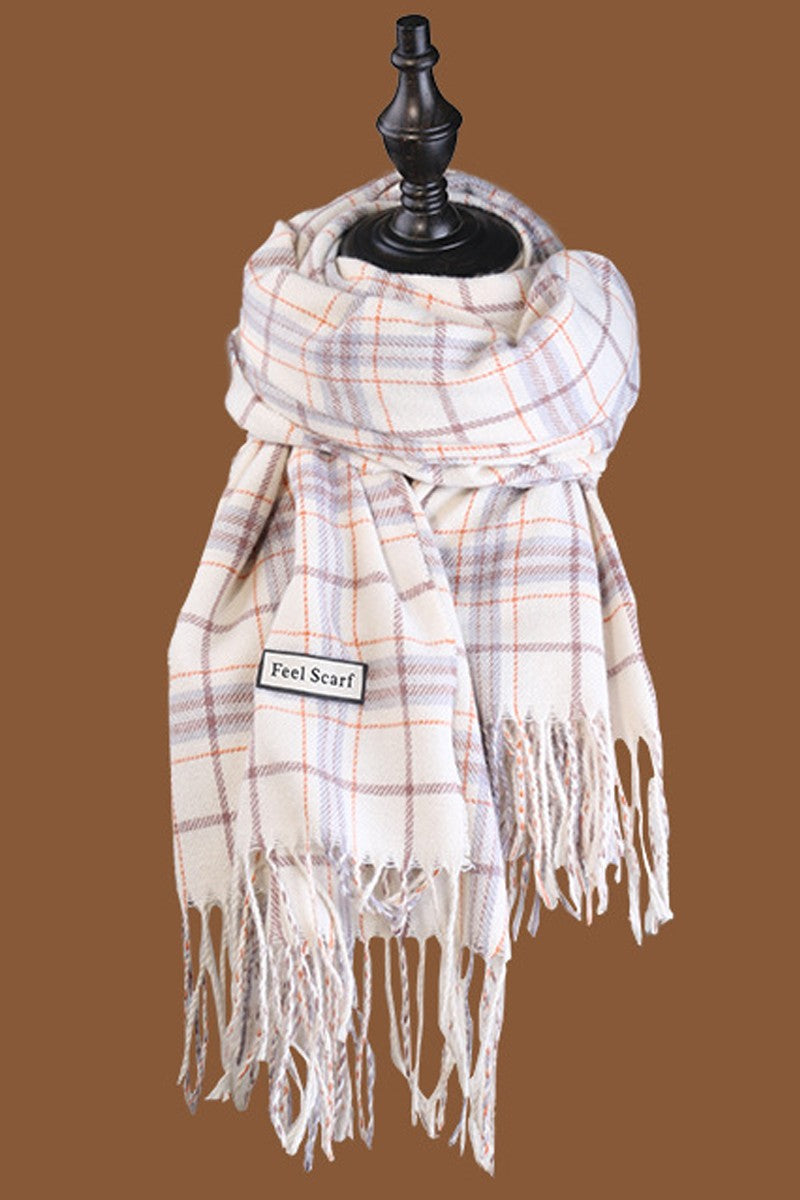 WOMEN PLAID PATTERN FRINGE HEM SCARF