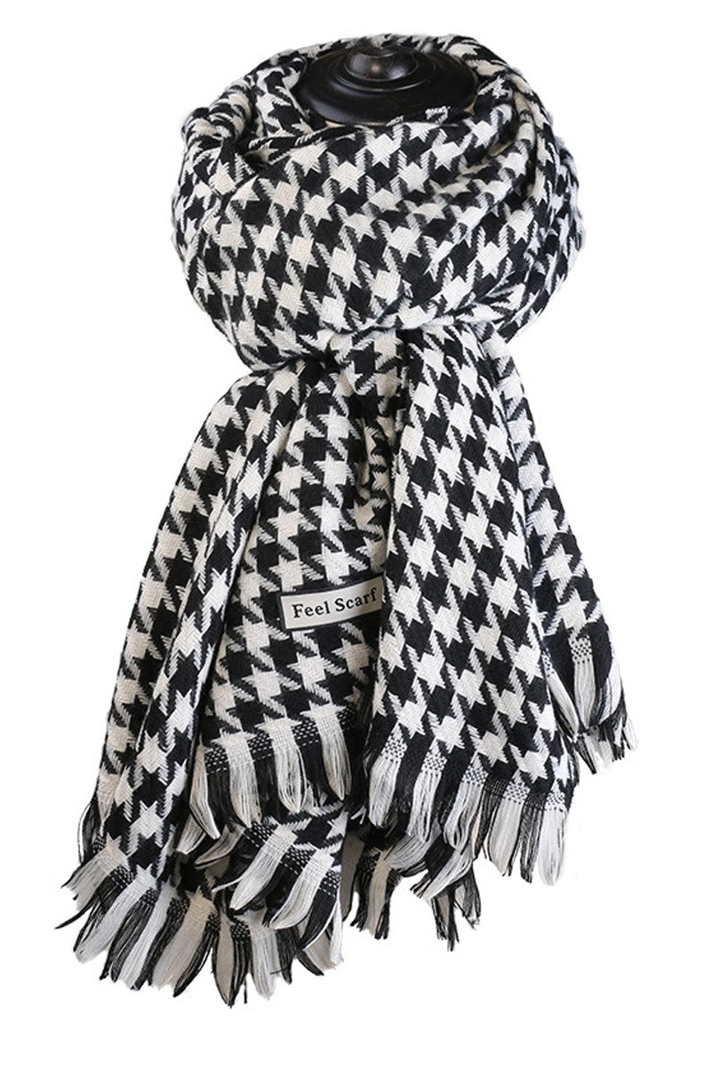 WOMEN PLAID PATTERN FRINGE HEM SCARF