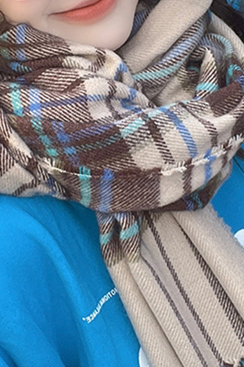 WOMEN WINTER WARM PLAID PATCH SCARF