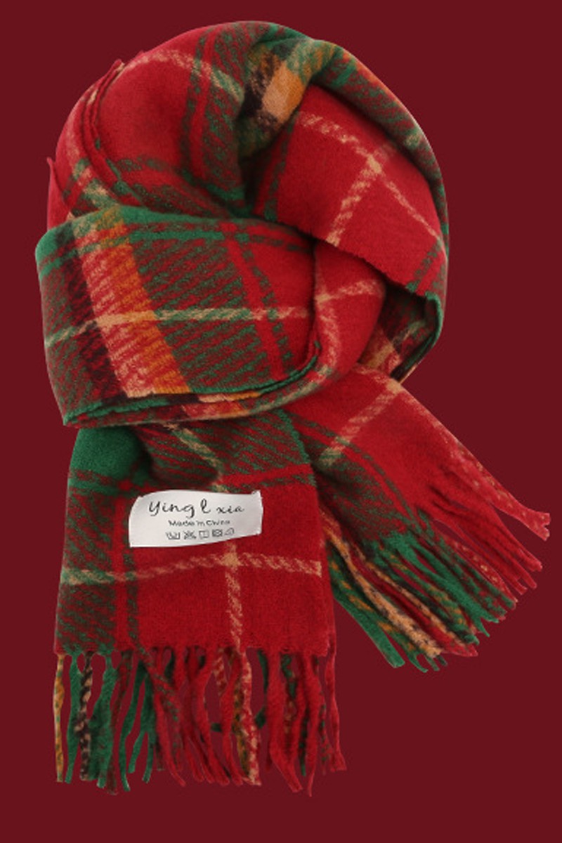 RETRO CHRISTMAS FRINGED PLAID SCARF