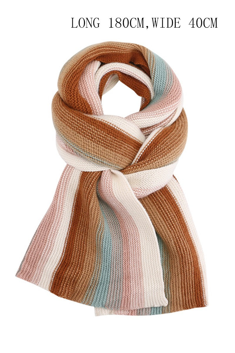 WOMEN WARM RAINBOW STRIPED KNITTED SCARF