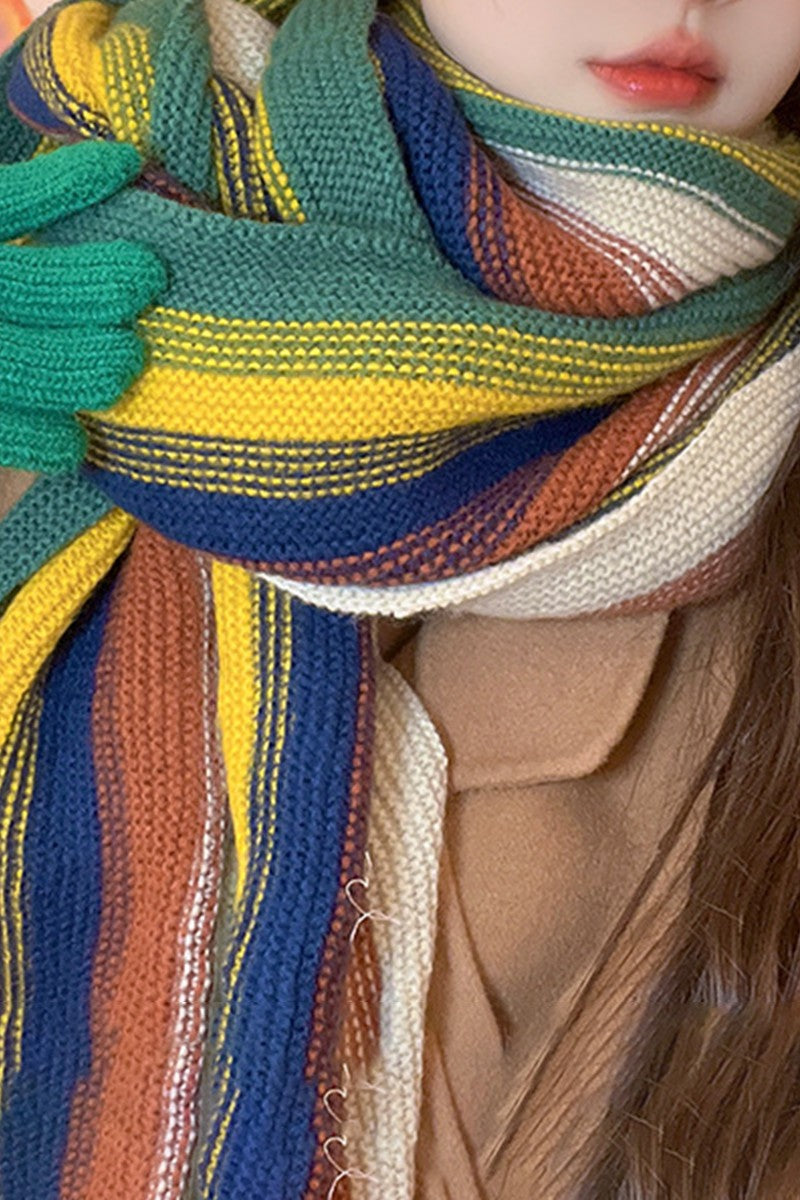 WOMEN WARM RAINBOW STRIPED KNITTED SCARF