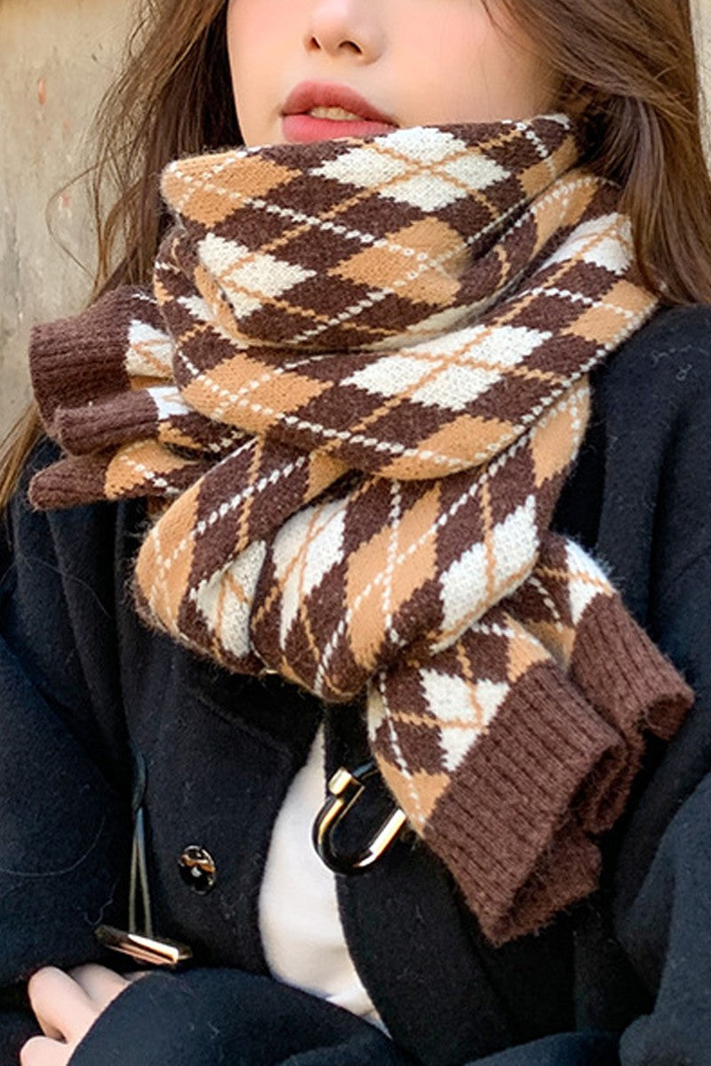 WOMEN AUTUMN AND WINTER KNITTED PLAID SCARF