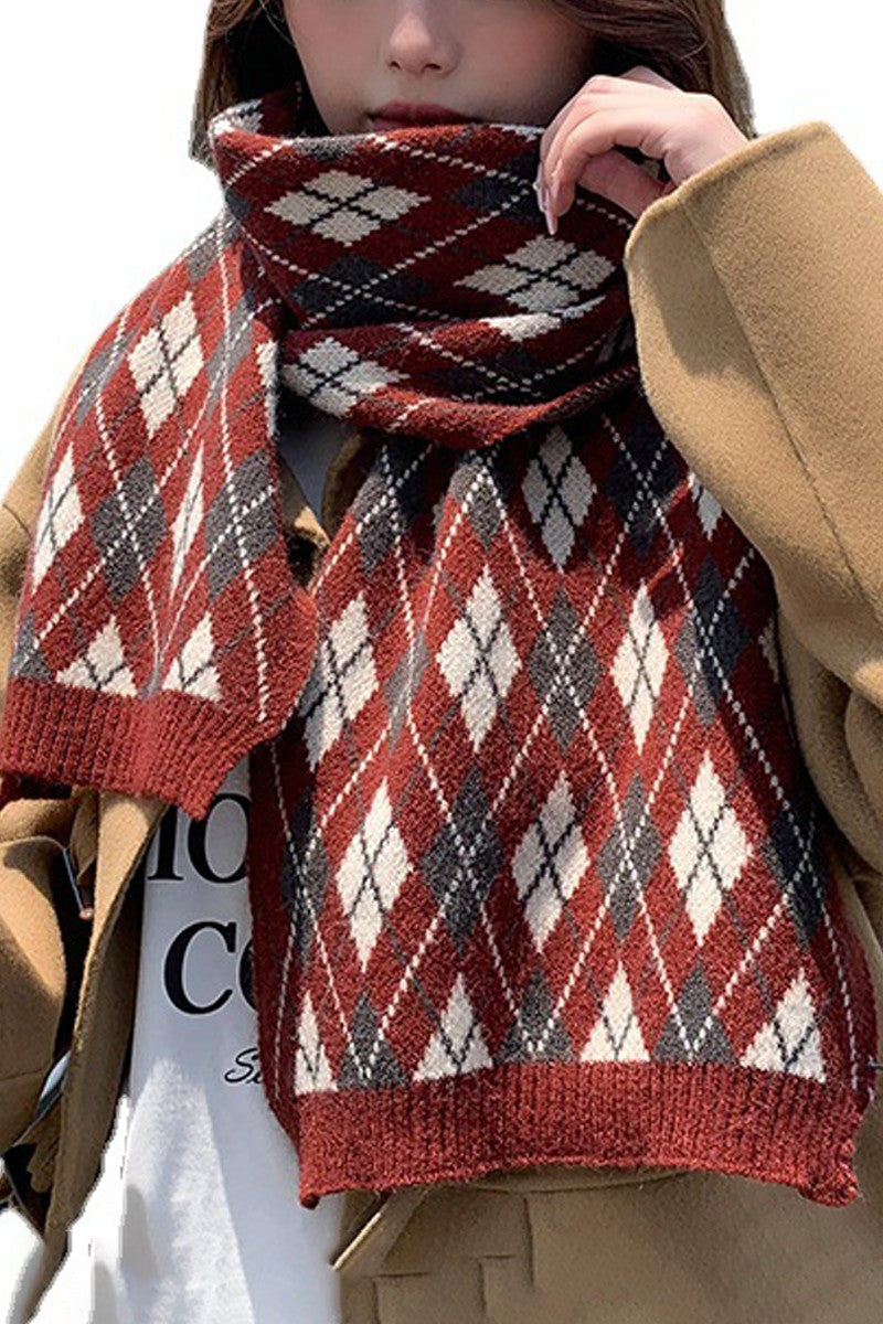 WOMEN AUTUMN AND WINTER KNITTED PLAID SCARF