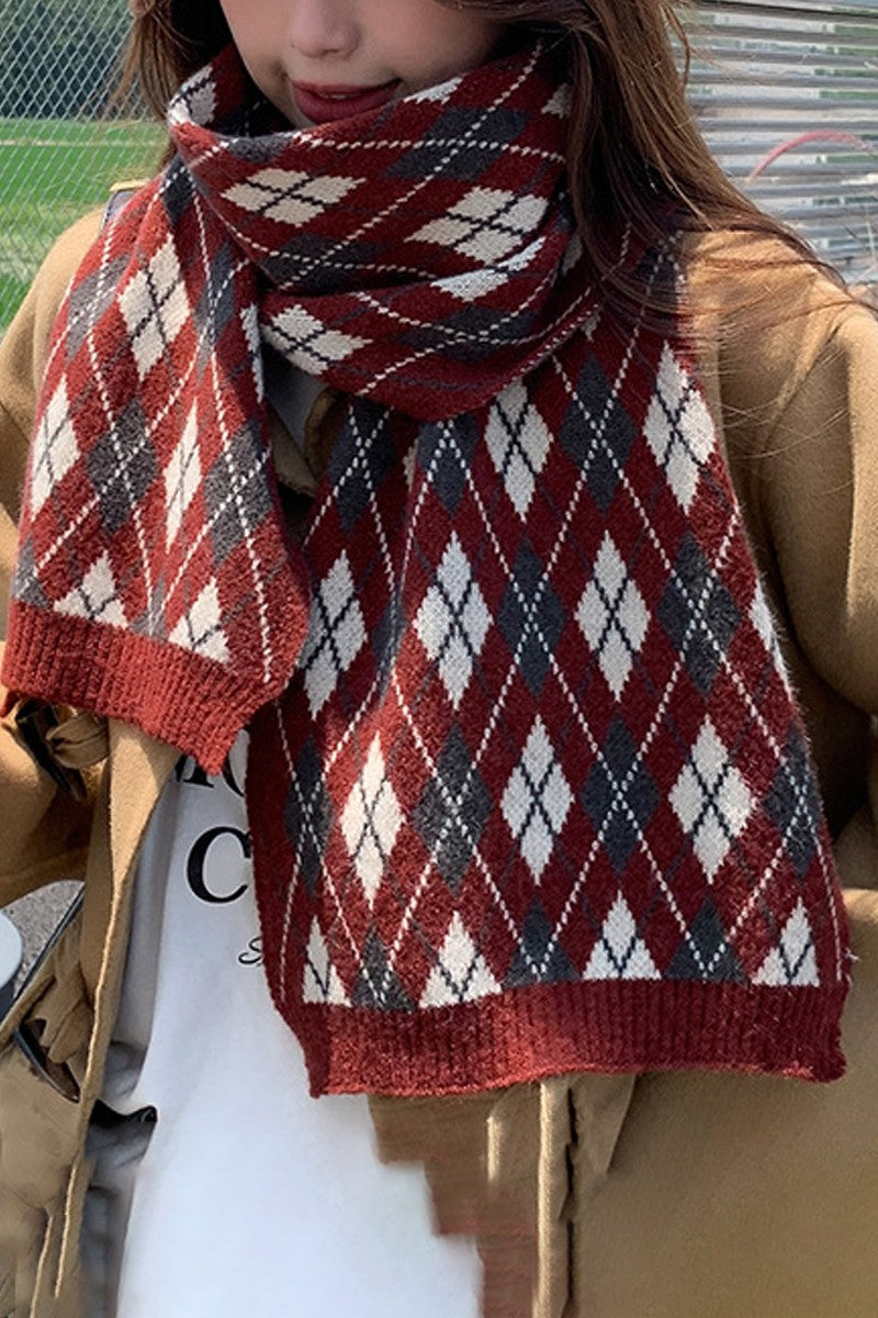 WOMEN AUTUMN AND WINTER KNITTED PLAID SCARF