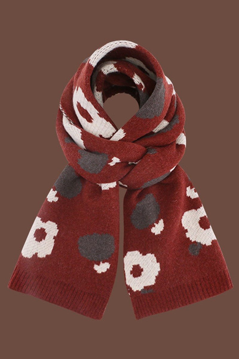 WOMEN KNITTED FLOWER PATTERN SCARF