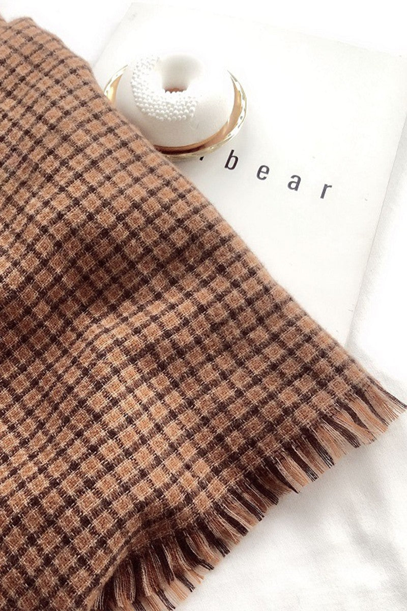 WOMEN RETRO BROWN PLAID SCARF