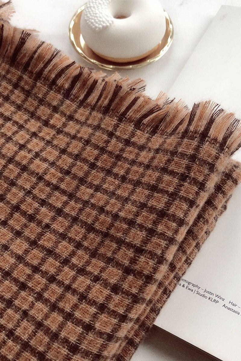 WOMEN RETRO BROWN PLAID SCARF