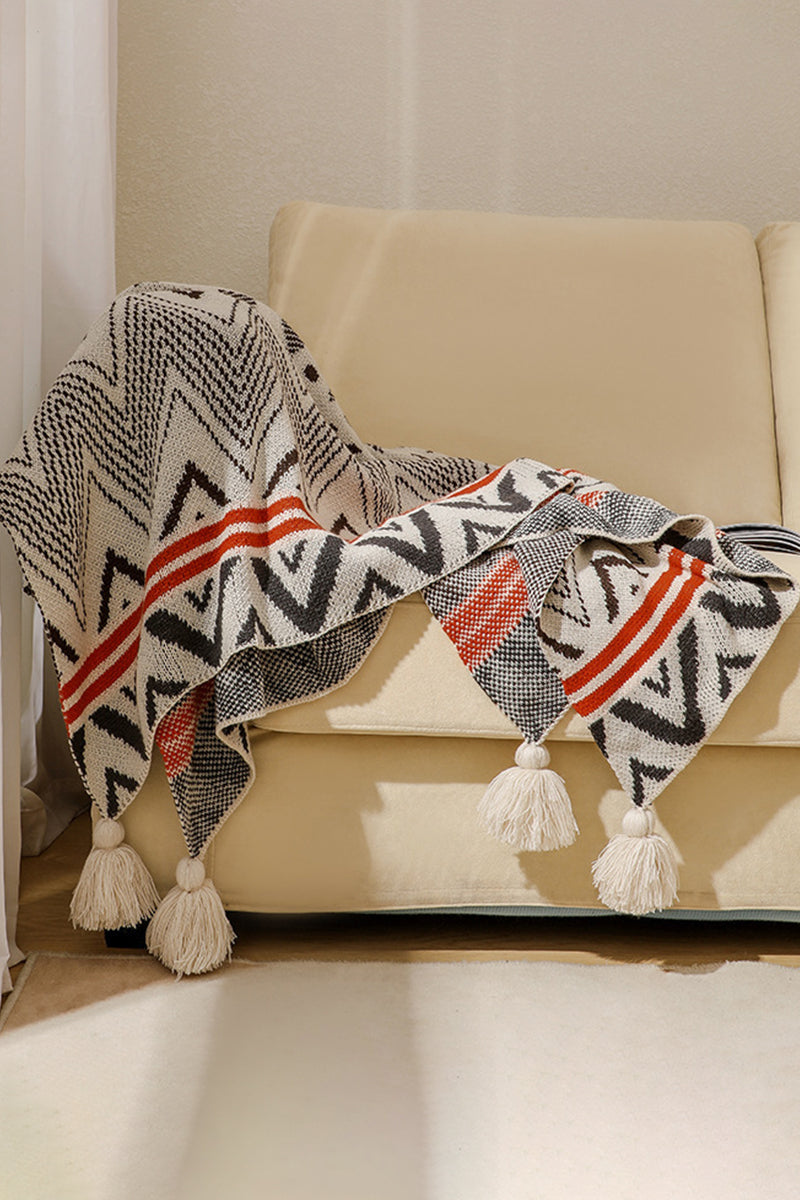 SOFT COZY KNIT SOFA BLANKET FRINGED SHAWL