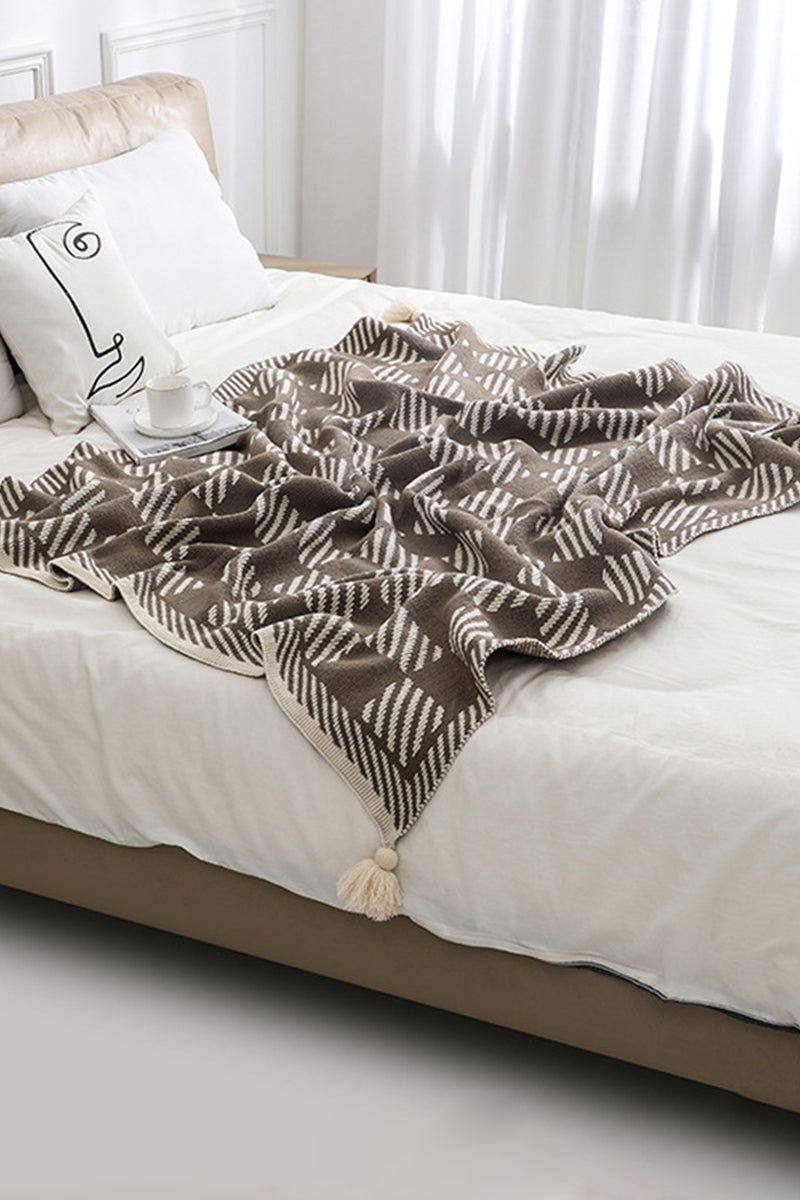 SOFT COZY KNIT SOFA BLANKET FRINGED SHAWL