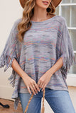 WOMEN COLOR PATTERNED TASSEL PONCHO SHAWL