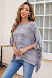 WOMEN COLOR PATTERNED TASSEL PONCHO SHAWL