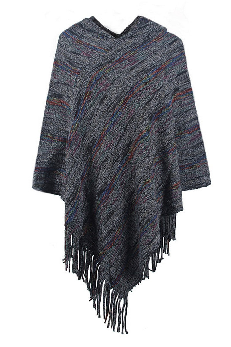 WOMEN TASSEL DETAILED HOODED SHAWL WRAP