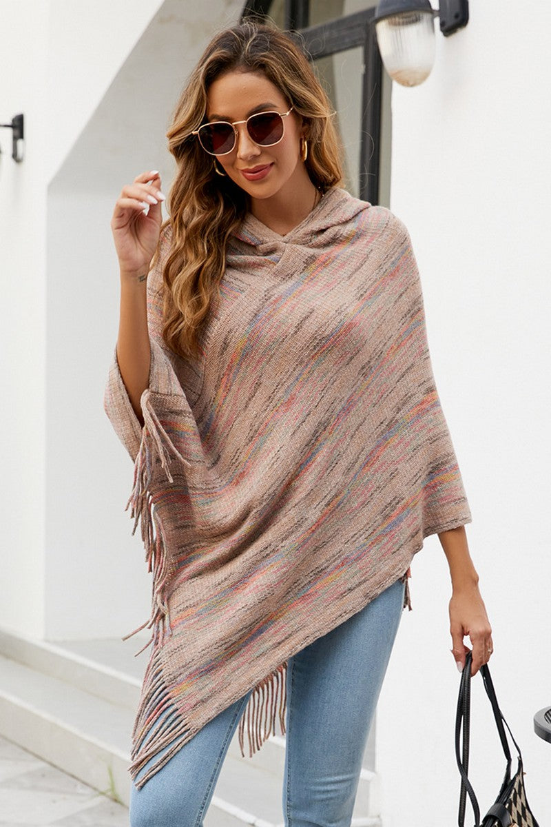 WOMEN TASSEL DETAILED HOODED SHAWL WRAP