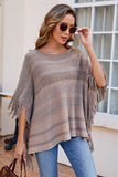 WOMEN STRIPE COLOR BLOCK TASSEL PONCHO SHAWL