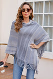 WOMEN TASSEL HOODED KNIT PONCHO SHAWL WRAP