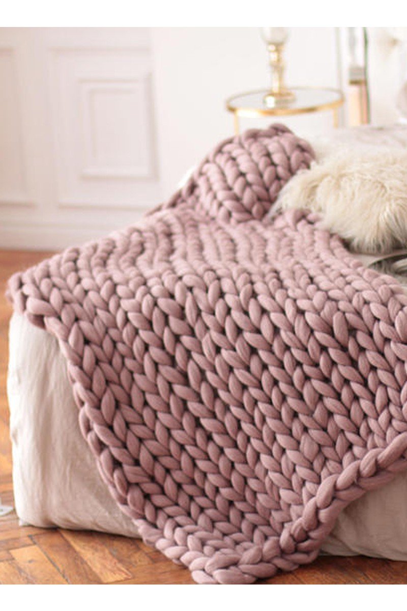 THICK CHUNKY KNIT TRENDY BLANKET, SIZE : 31.5″ X 39.3″