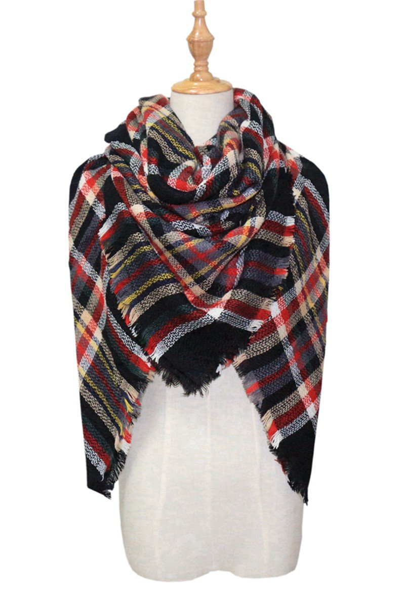 PLAID PATTERN DANDY FASHION SHAWL WRAP, (L)55.1″ (W)55.1″