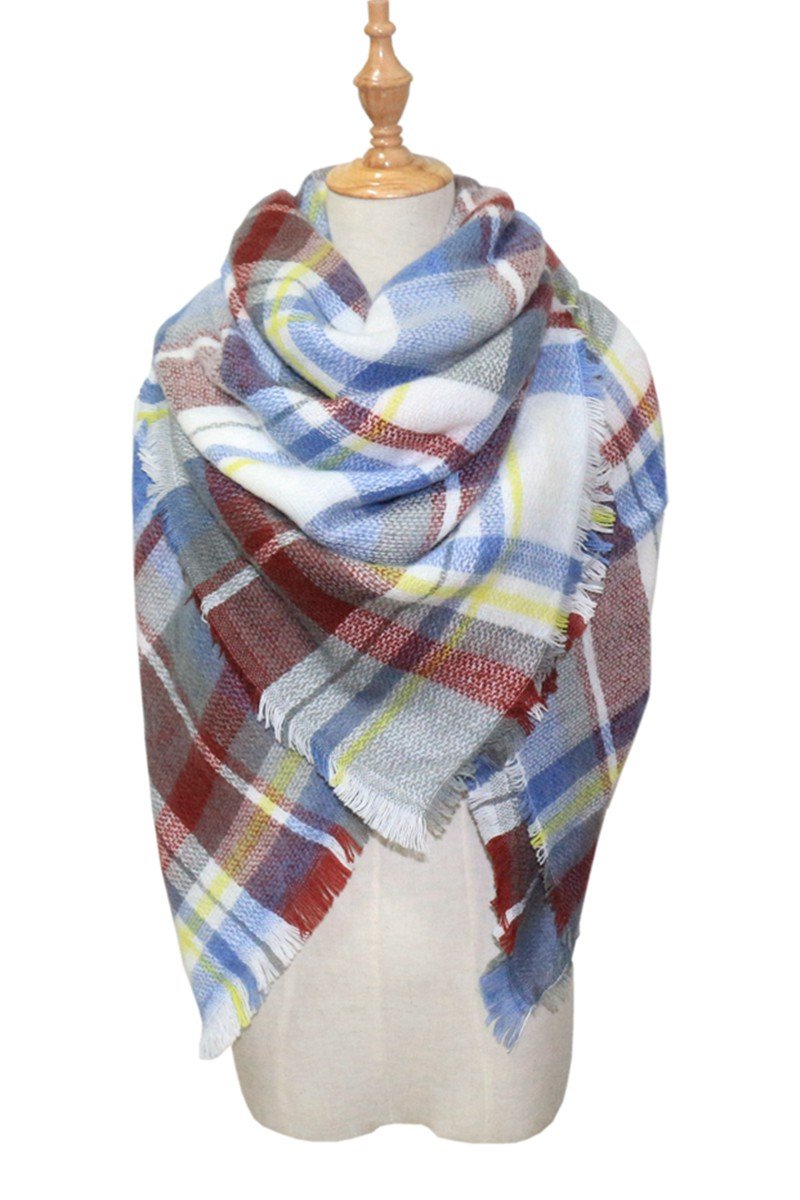 PLAID PATTERN DANDY FASHION SHAWL WRAP, (L)55.1″ (W)55.1″