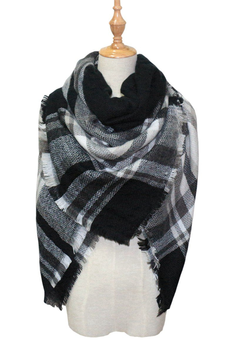 PLAID PATTERN DANDY FASHION SHAWL WRAP, (L)55.1″ (W)55.1″