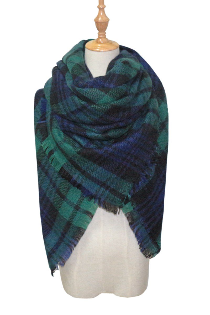 PLAID PATTERN DANDY FASHION SHAWL WRAP, (L)55.1″ (W)55.1″