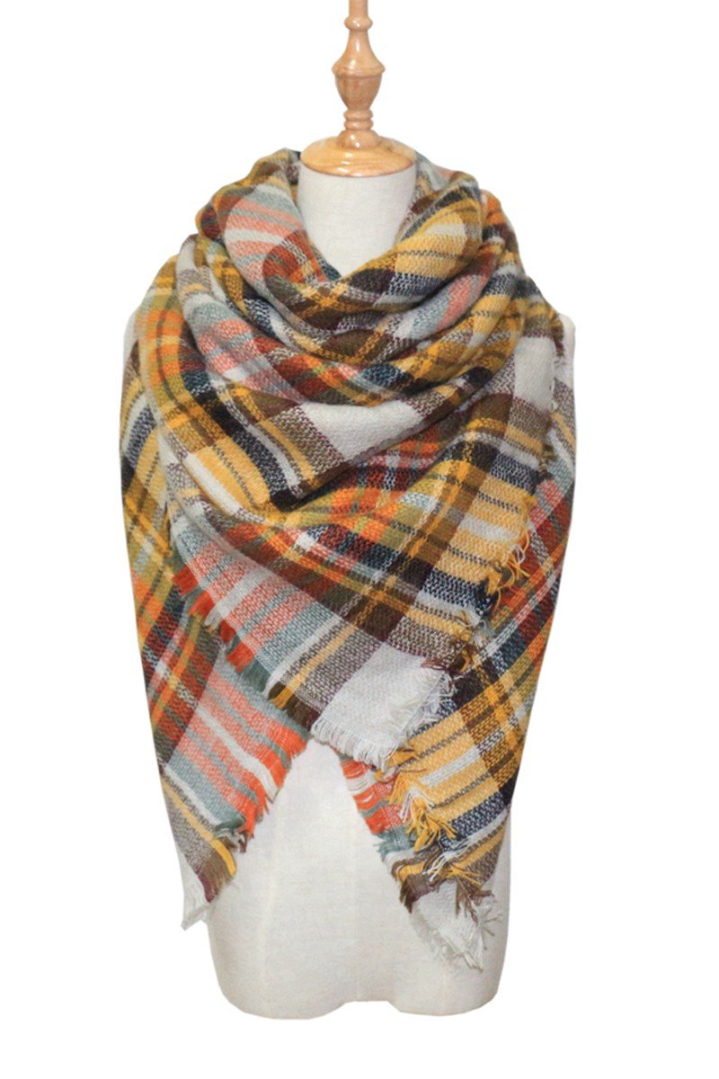 PLAID PATTERN DANDY FASHION SHAWL WRAP, (L)55.1″ (W)55.1″