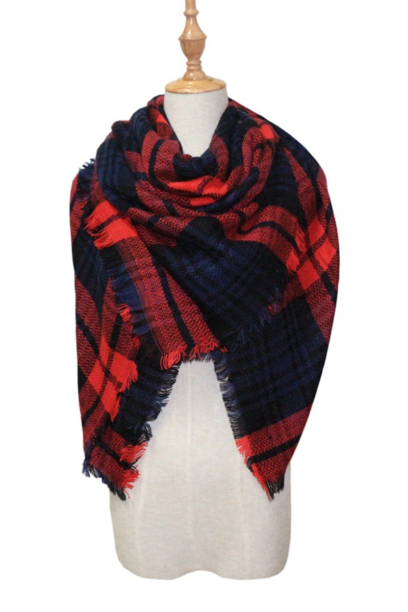 PLAID PATTERN DANDY FASHION SHAWL WRAP, (L)55.1″ (W)55.1″