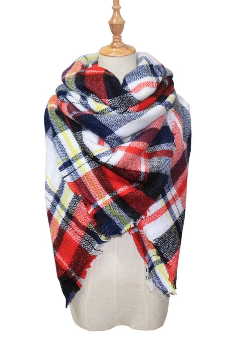 PLAID PATTERN DANDY FASHION SHAWL WRAP, (L)55.1″ (W)55.1″