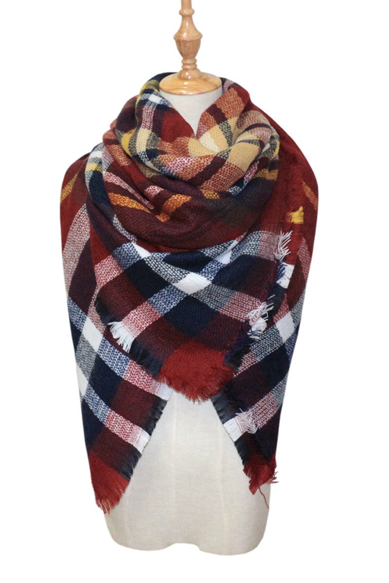 PLAID PATTERN DANDY FASHION SHAWL WRAP, (L)55.1″ (W)55.1″