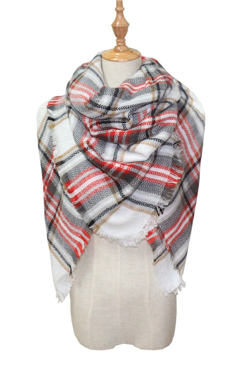 PLAID PATTERN DANDY FASHION SHAWL WRAP, (L)55.1″ (W)55.1″