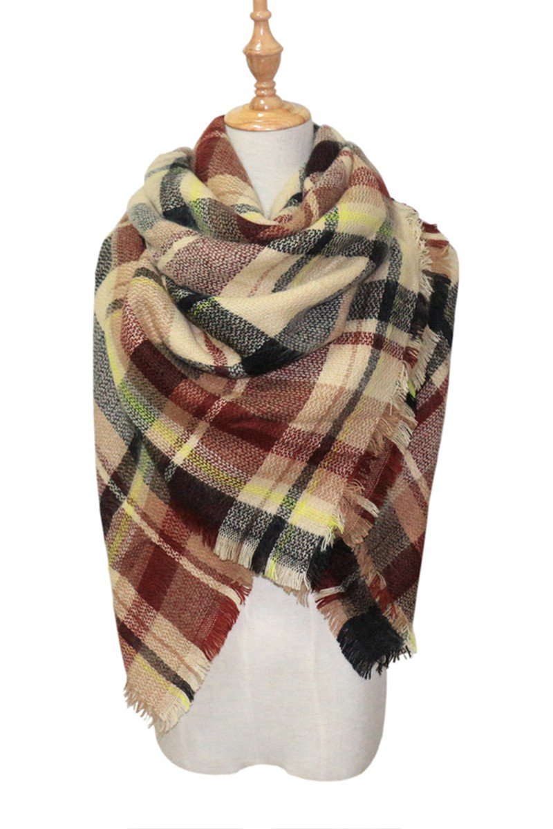 PLAID PATTERN DANDY FASHION SHAWL WRAP, (L)55.1″ (W)55.1″