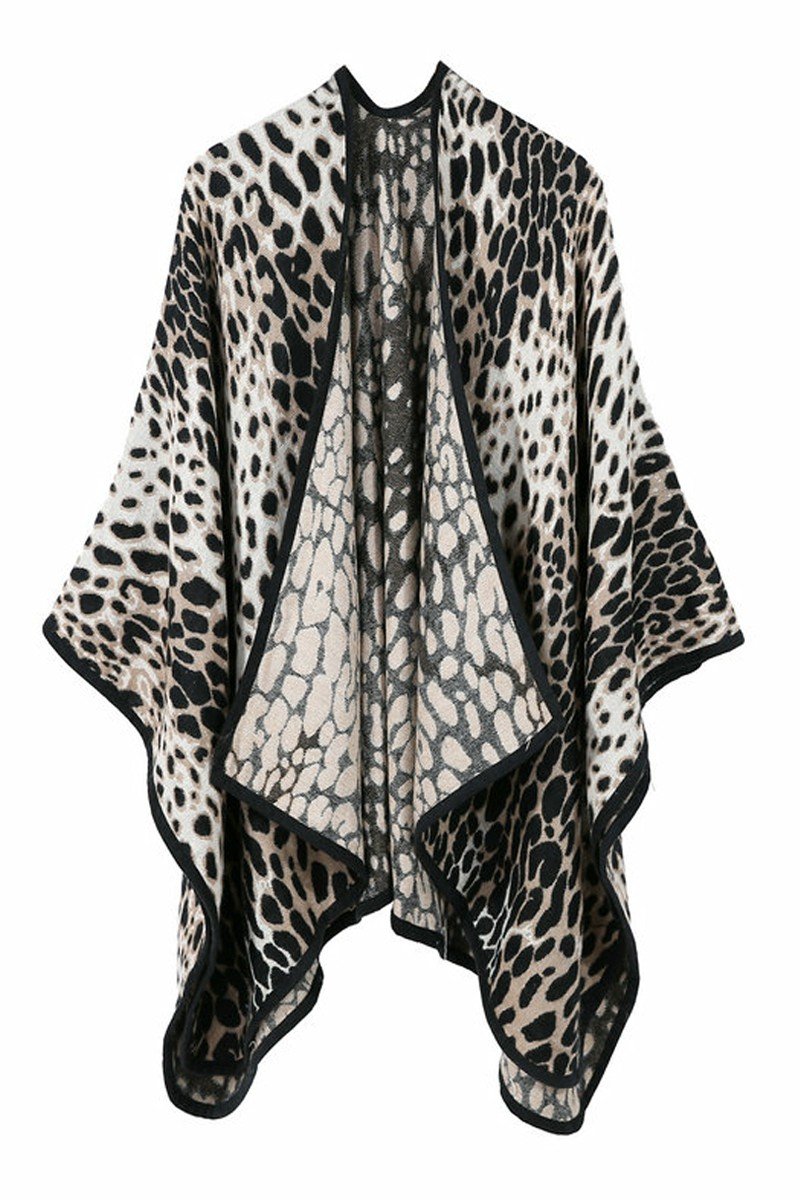 LEOPARD PRINTED STYLISH DANDY SHAWL WRAP, (L)51.2″ (W)59.1″